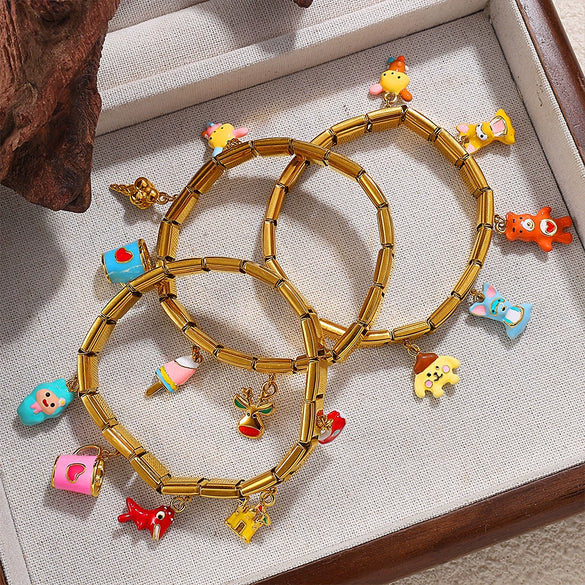 Wholesale 316L Stainless Steel Electroplated Multielement Cartoon Oil Drop Pendant Bracelet Jewelry For Women