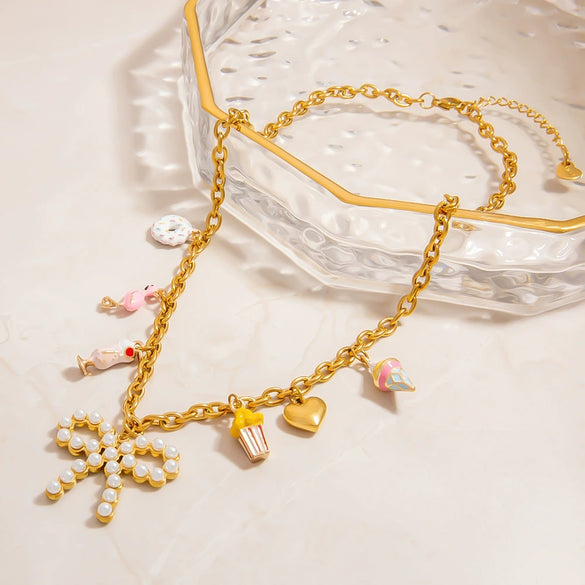 Wholesale Stainless Steel Electroplated Necklace With Heart Shape Fruit Flower Bow Animal Zodiac Pendant For Women