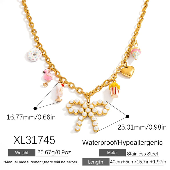 Wholesale Stainless Steel Electroplated Necklace With Heart Shape Fruit Flower Bow Animal Zodiac Pendant For Women