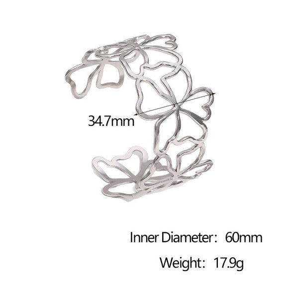 Wholesale Stainless Steel Electroplated Open Bracelet With Hollow Flower Design Simple Style Accessories
