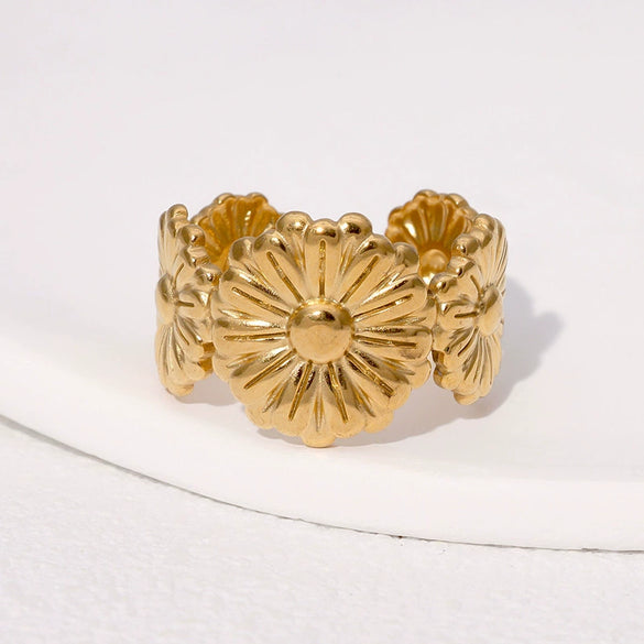 Wholesale Stainless Steel Electroplated Open Ring And Bracelet For Women With Flower Design