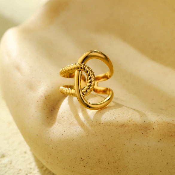 Wholesale Stainless Steel Electroplated Opening Ring Jewelry With Line Winding Texture And Light Luxury Style For Women