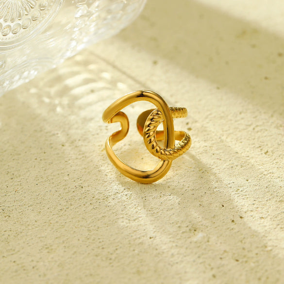 Wholesale Stainless Steel Electroplated Opening Ring Jewelry With Line Winding Texture And Light Luxury Style For Women