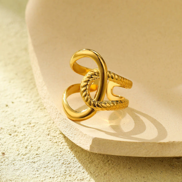 Wholesale Stainless Steel Electroplated Opening Ring Jewelry With Line Winding Texture And Light Luxury Style For Women