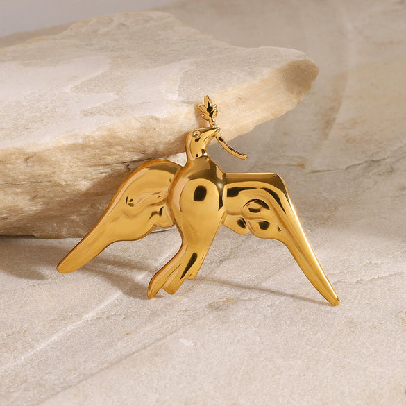 Wholesale Stainless Steel Electroplated Peace Dove Retro Brooch Women's Jewelry