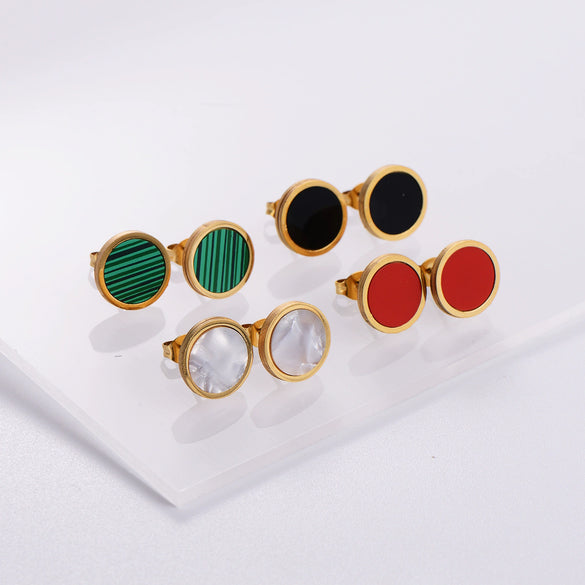 Wholesale Stainless Steel Electroplated Plant Flowers Pattern Round Stud Earrings Bracelet Necklace Threepiece Set For Women