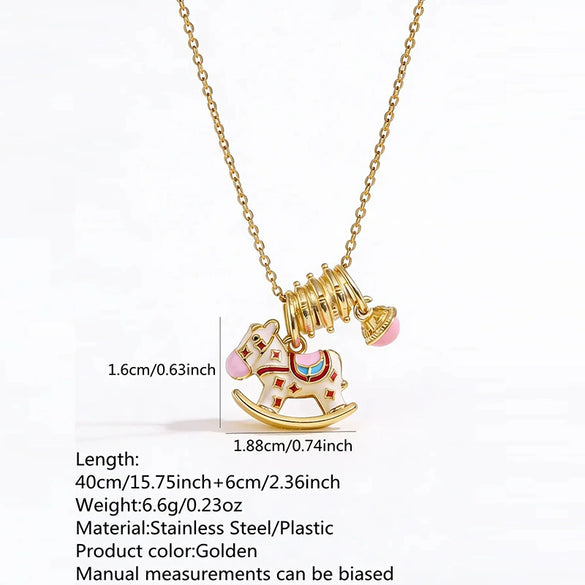Wholesale Stainless Steel Electroplated Pony And Zodiac Animal Diamondencrusted Pendant Necklace For Women With Oshaped Chain