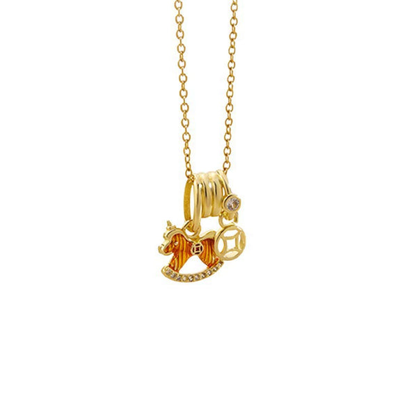 Wholesale Stainless Steel Electroplated Pony And Zodiac Animal Diamondencrusted Pendant Necklace For Women With Oshaped Chain