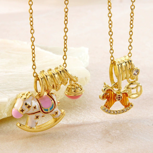 Wholesale Stainless Steel Electroplated Pony And Zodiac Animal Diamondencrusted Pendant Necklace For Women With Oshaped Chain