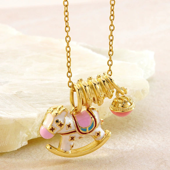 Wholesale Stainless Steel Electroplated Pony And Zodiac Animal Diamondencrusted Pendant Necklace For Women With Oshaped Chain