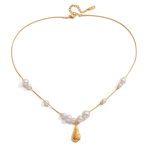 Wholesale Stainless Steel Electroplated Round Beads Water Drop Pendant Necklace For Women