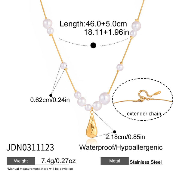 Wholesale Stainless Steel Electroplated Round Beads Water Drop Pendant Necklace For Women
