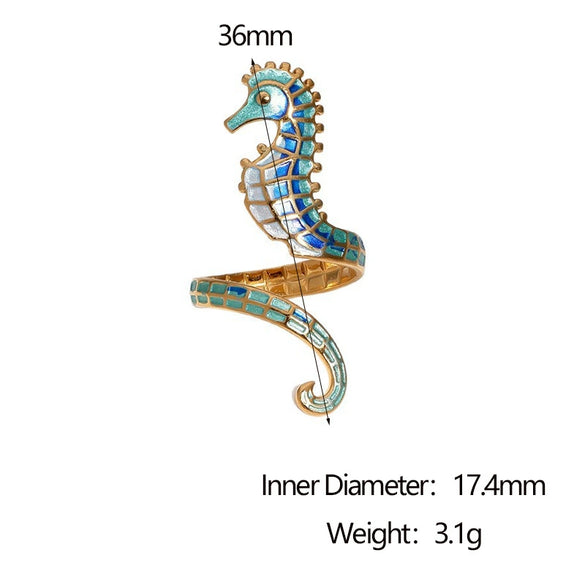 Wholesale Stainless Steel Electroplated Seahorse Open Ring For Women Simple Animal Style Jewelry