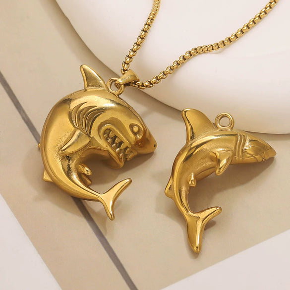 Wholesale Stainless Steel Electroplated Shark Pendant Jewelry Necklace