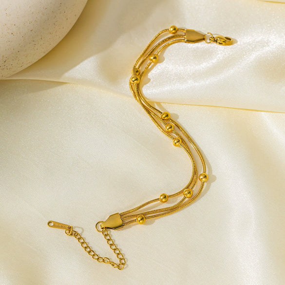 Wholesale Stainless Steel Electroplated Snake Bone Chain Multilayer Beaded Necklace And Bracelet For Women