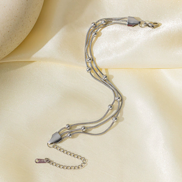 Wholesale Stainless Steel Electroplated Snake Bone Chain Multilayer Beaded Necklace And Bracelet For Women