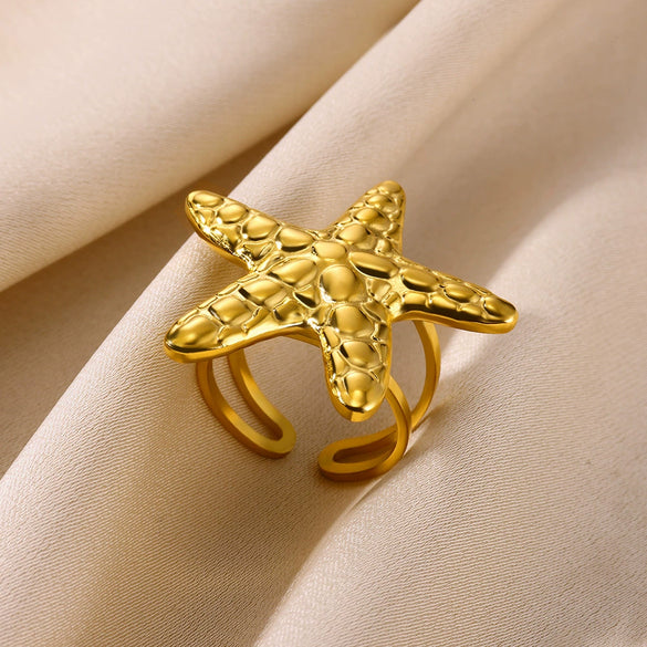 Wholesale Stainless Steel Electroplated Star Shape Geometric Vacation Style Women's Ring