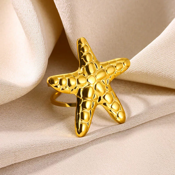 Wholesale Stainless Steel Electroplated Star Shape Geometric Vacation Style Women's Ring