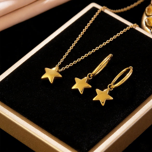 Wholesale Stainless Steel Electroplated Star Sun And Moon Clouds Universe Fivepointed Star Pendant Earrings And Necklace Set For Women