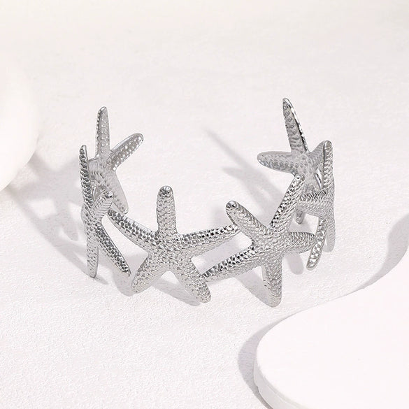 Wholesale Stainless Steel Electroplated Starfish Open Bracelet Simple Casual Style Accessories