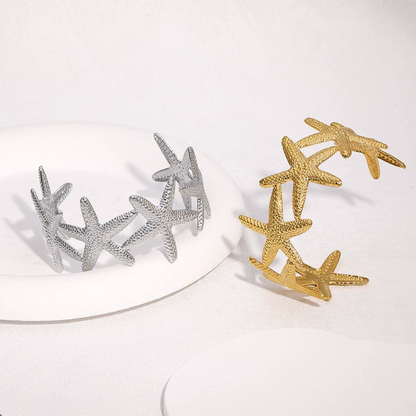 Wholesale Stainless Steel Electroplated Starfish Open Bracelet Simple Casual Style Accessories