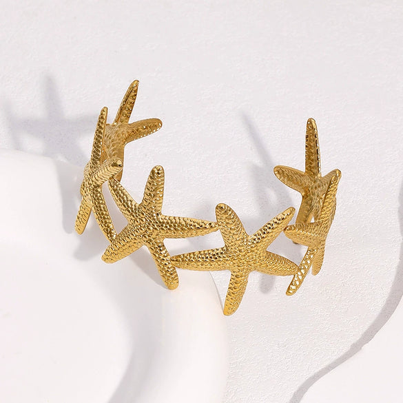 Wholesale Stainless Steel Electroplated Starfish Open Bracelet Simple Casual Style Accessories