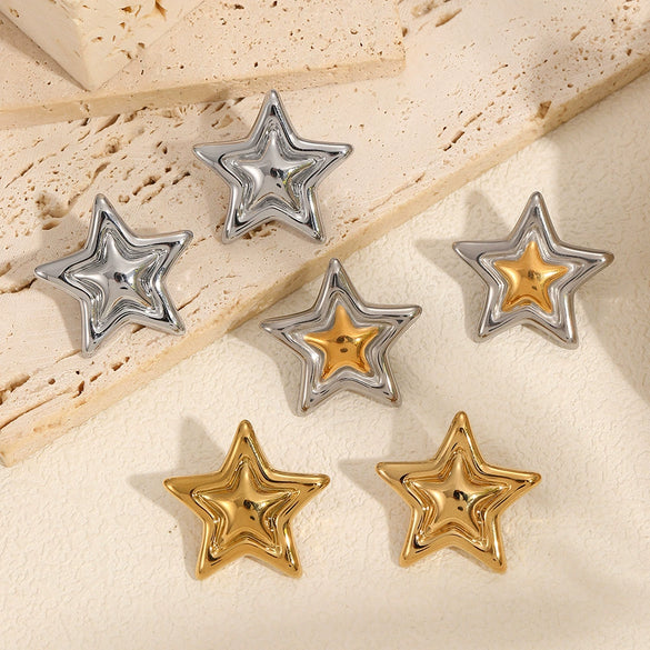 Wholesale Stainless Steel Electroplated Starshaped Women's Personality Niche Earrings