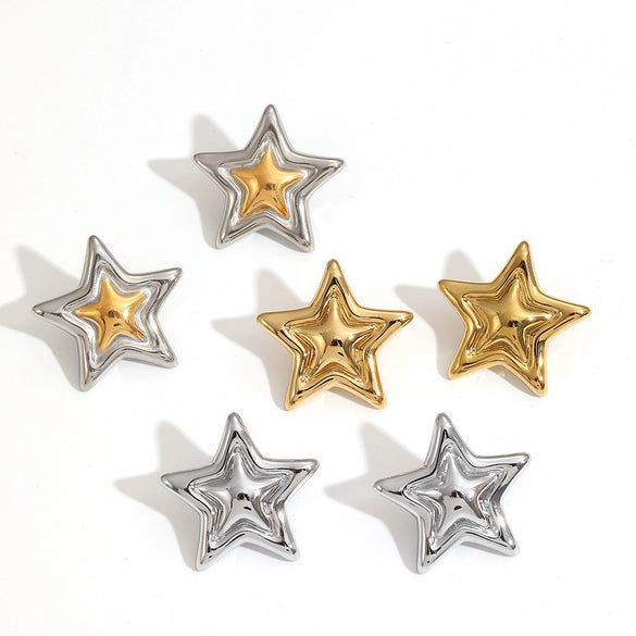 Wholesale Stainless Steel Electroplated Starshaped Women's Personality Niche Earrings