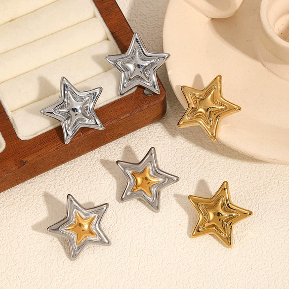Wholesale Stainless Steel Electroplated Starshaped Women's Personality Niche Earrings