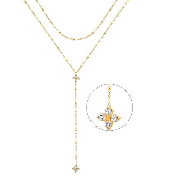 Wholesale Stainless Steel Electroplated Tassel Zircon Doublelayer Flower Necklace For Women