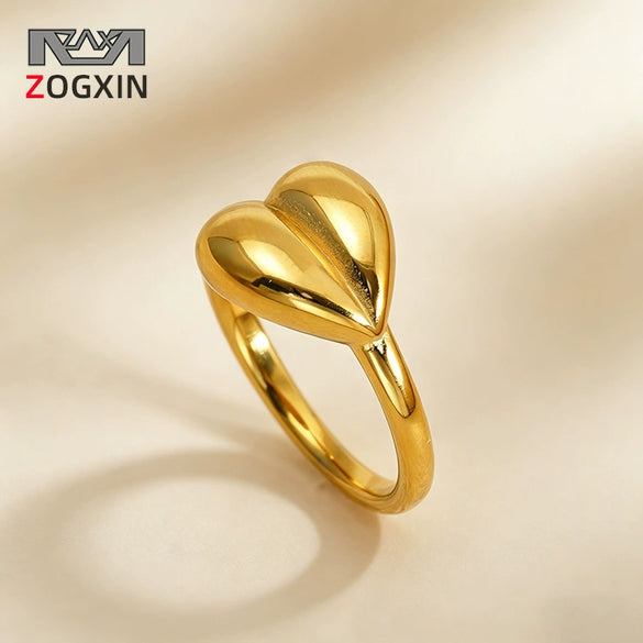 Wholesale Stainless Steel Electroplated Threedimensional Geometric Minimalist Heart Ring For Women
