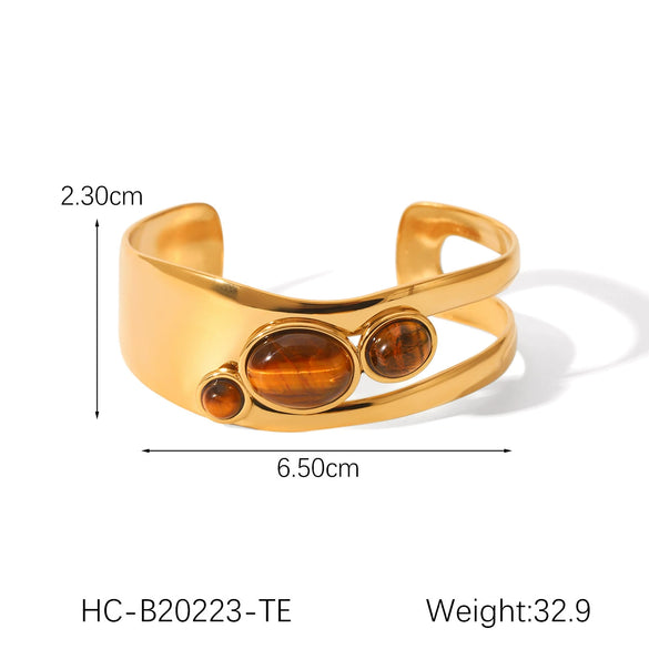 Wholesale Stainless Steel Electroplated Tiger Eye Zircon Cross Jewelry Bracelet And Earrings In Ins Geometric Style