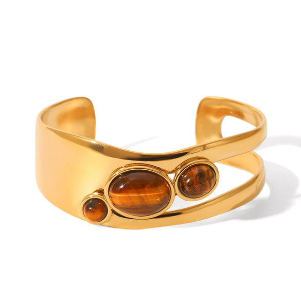 Wholesale Stainless Steel Electroplated Tiger Eye Zircon Cross Jewelry Bracelet And Earrings In Ins Geometric Style