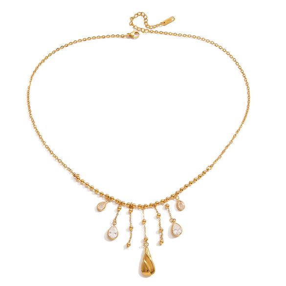 Wholesale Stainless Steel Electroplated Water Drop Tassel Necklace For Women In Ins Style
