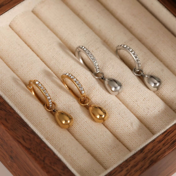 Wholesale Stainless Steel Elegant Water Drop Pendant Zircon Earrings With Electroplating Design