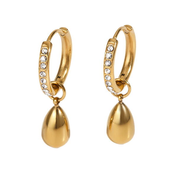 Wholesale Stainless Steel Elegant Water Drop Pendant Zircon Earrings With Electroplating Design