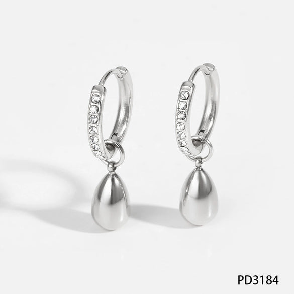 Wholesale Stainless Steel Elegant Water Drop Pendant Zircon Earrings With Electroplating Design