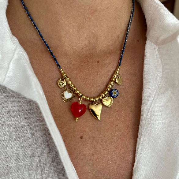 Wholesale Stainless Steel Enamel Heart Butterfly Pendant Braided Rope Necklace For Women Electroplated Casual Light Luxury Fashion Jewelry