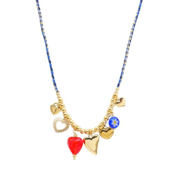 Wholesale Stainless Steel Enamel Heart Butterfly Pendant Braided Rope Necklace For Women Electroplated Casual Light Luxury Fashion Jewelry