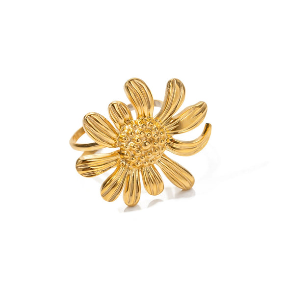 Wholesale Stainless Steel Exaggerate Flower Pattern Electroplated Women's Ring