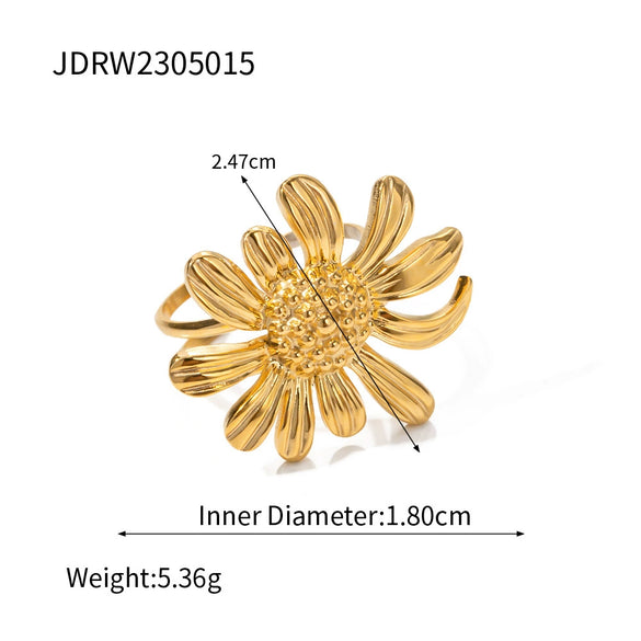 Wholesale Stainless Steel Exaggerate Flower Pattern Electroplated Women's Ring