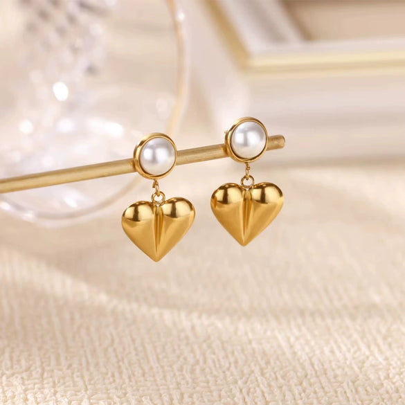 Wholesale Stainless Steel Exaggerated Geometric Heart Doublelayer Glossy Cut Out Asymmetrical Earrings Set With Diamonds For Women