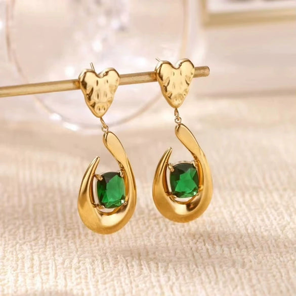 Wholesale Stainless Steel Exaggerated Geometric Heart Doublelayer Glossy Cut Out Asymmetrical Earrings Set With Diamonds For Women