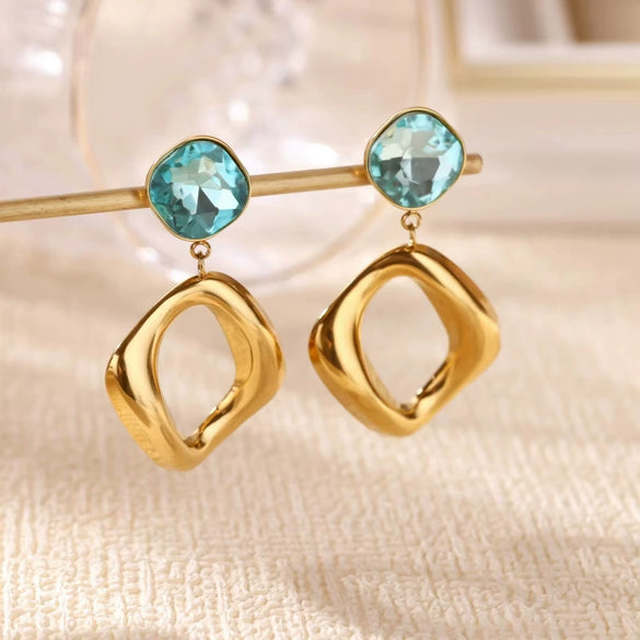 Wholesale Stainless Steel Exaggerated Geometric Heart Doublelayer Glossy Cut Out Asymmetrical Earrings Set With Diamonds For Women