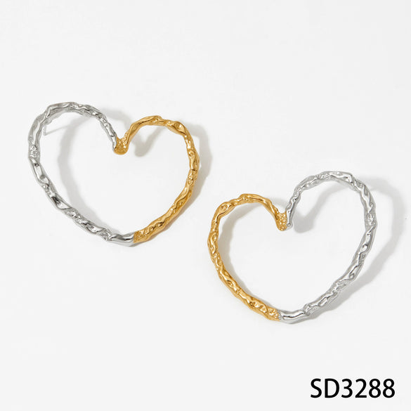 Wholesale Stainless Steel Exaggerated Heart Hollow Heart Shaped Earrings With Electroplating For Women