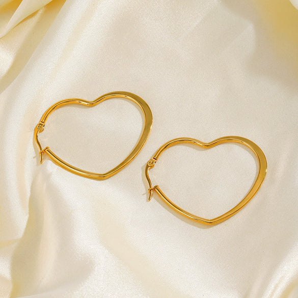 Wholesale Stainless Steel Exaggerated Love Oval Heart Shaped Electroplated Women's Hip Hop Simple Line Earrings