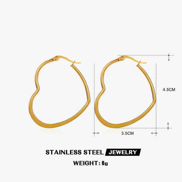 Wholesale Stainless Steel Exaggerated Love Oval Heart Shaped Electroplated Women's Hip Hop Simple Line Earrings