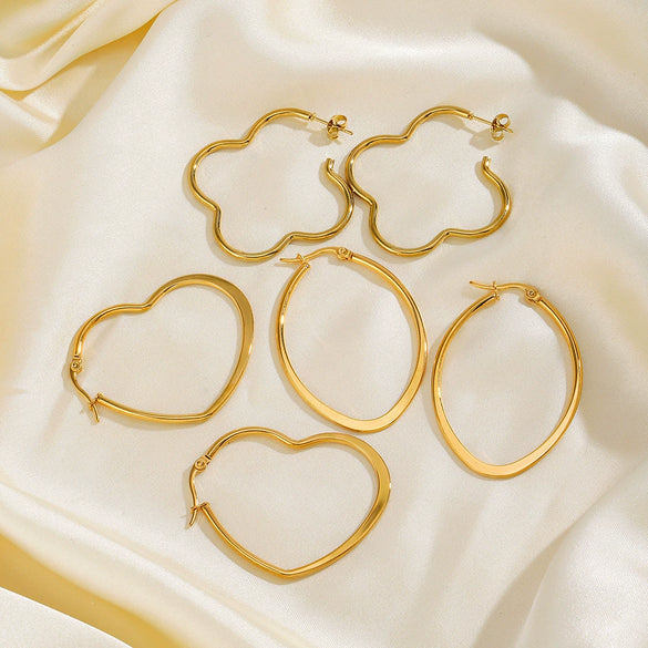 Wholesale Stainless Steel Exaggerated Love Oval Heart Shaped Electroplated Women's Hip Hop Simple Line Earrings