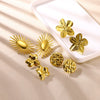 Wholesale Stainless Steel Exaggerated Retro Petal Flower And Leaves Earrings With Electroplating