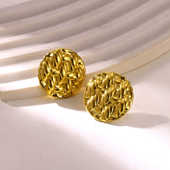 Wholesale Stainless Steel Exaggerated Retro Petal Flower And Leaves Earrings With Electroplating